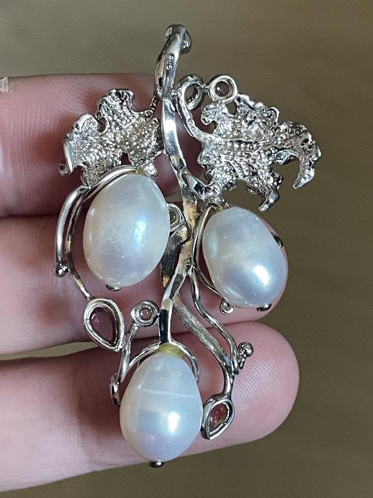 Grote zilveren hanger met parels en toermalijn, Ophalen of Verzenden, Zo goed als nieuw, Nvt, Nvt