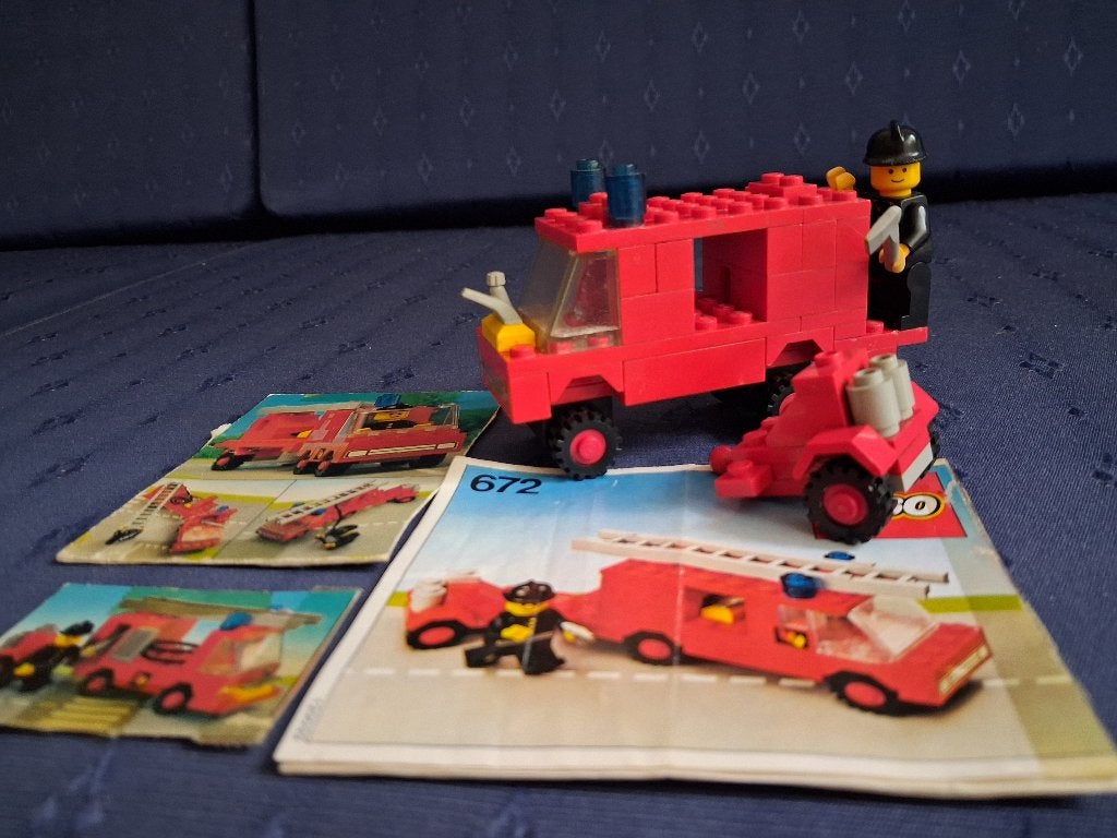 LEGO set nr. 672 Brandweerauto met aanhanger, Ophalen, Gebruikt, Lego, Inclusief instructies