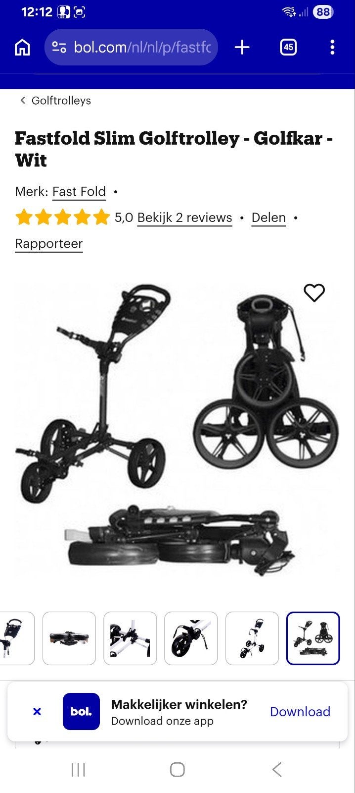 Golftrolley plat opvouwbaar, Sport en Fitness, Golf, Ophalen, Gebruikt, Golfkar, Overige merken