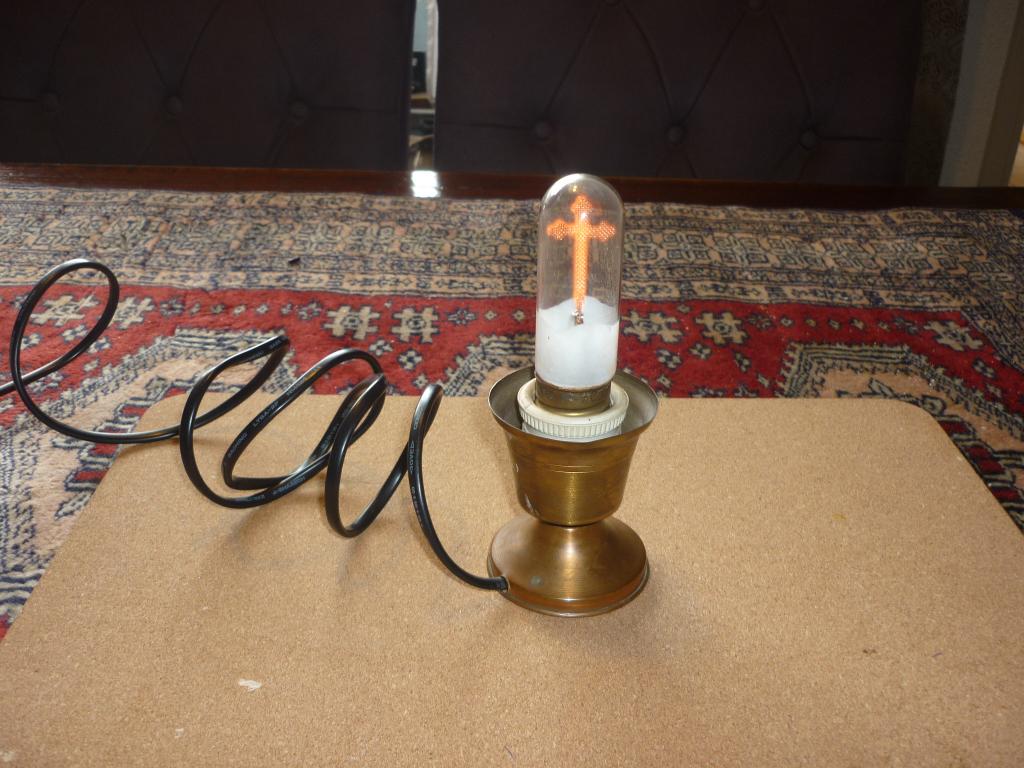 Antieke lamp met een neon kruisgloeilamp met glazen cilinder, Ophalen of Verzenden, Zo goed als nieuw, Minder dan 50 cm