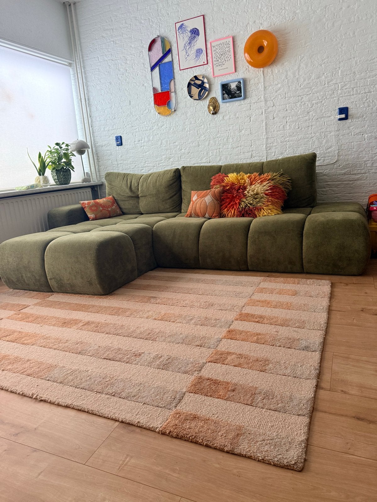 Gestreept Vloerkleed - Beige, Oranje - 160x230, Huis en Inrichting, Stoffering | Tapijten en Kleden, Ophalen, Gebruikt, 100 tot 150 cm