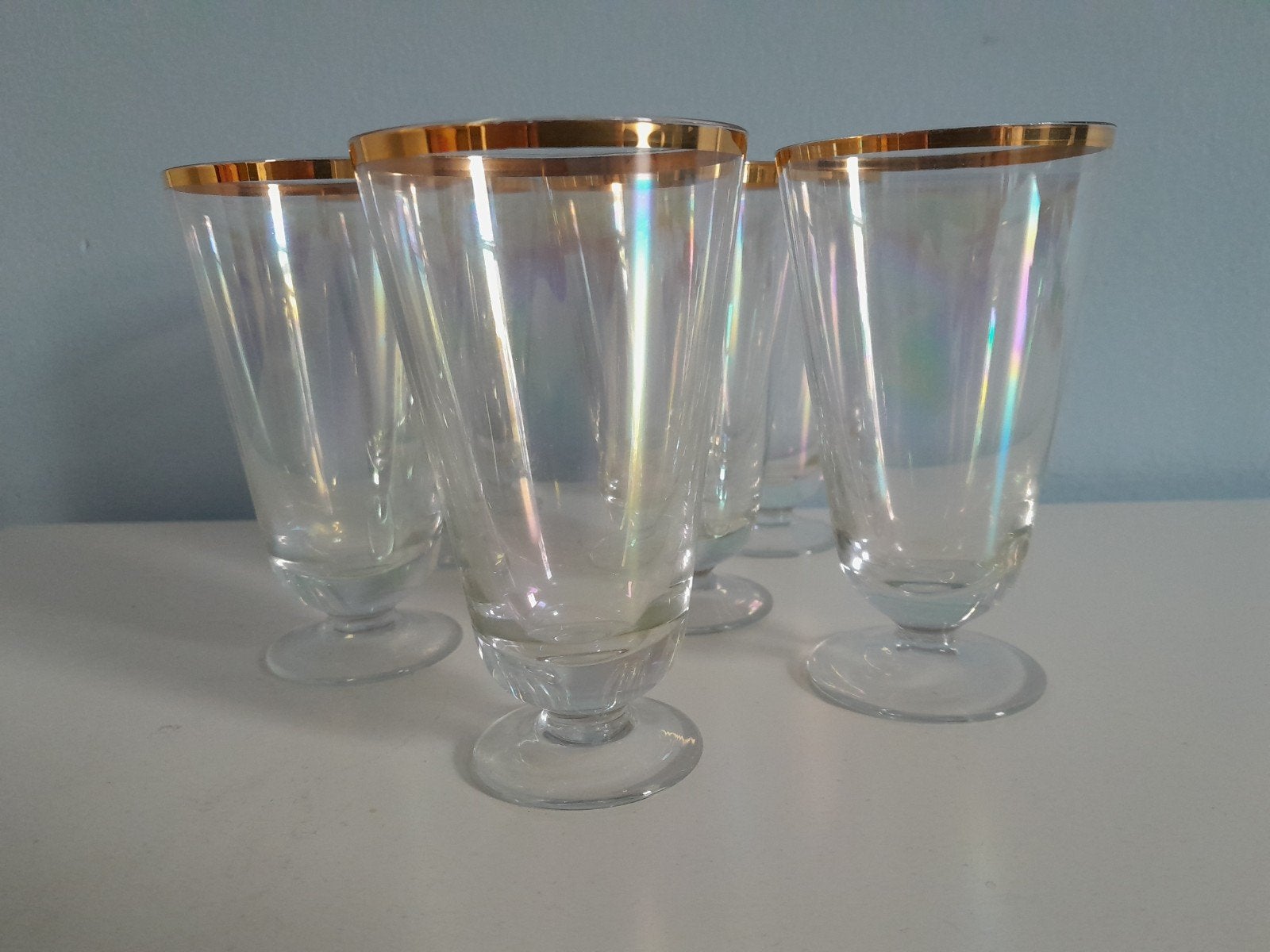 6 vintage iriserende borrelglazen met gouden rand, Antiek en Kunst, Antiek | Glas en Kristal, Ophalen