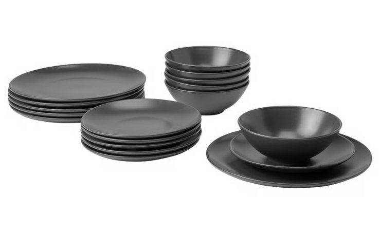 18-delig servies, mat donkergrijs, Huis en Inrichting, Keuken | Servies, Ophalen, Zo goed als nieuw, Bord(en), Overige stijlen