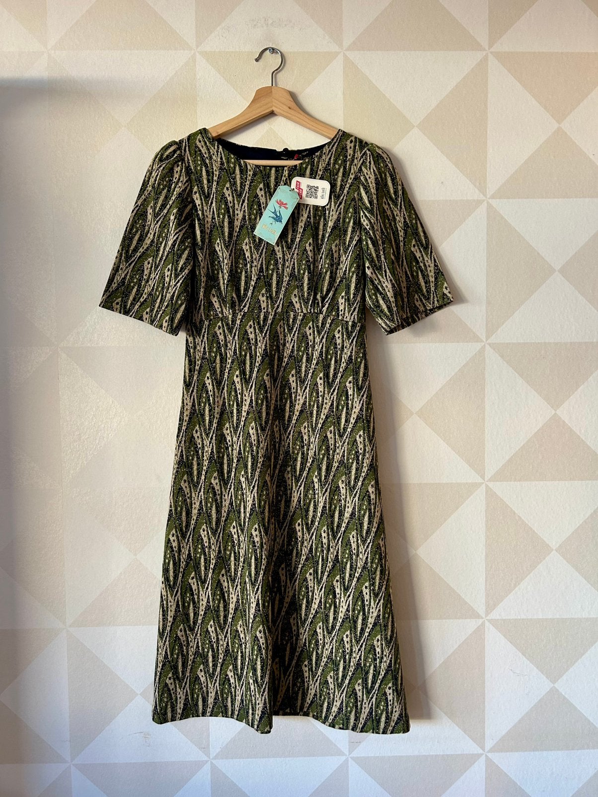 King Louie Uma Dress jurk groen jacquard XS/34 NIEUW, Kleding | Dames, Nieuw, Ophalen of Verzenden, Knielengte, Maat 34 (XS) of kleiner