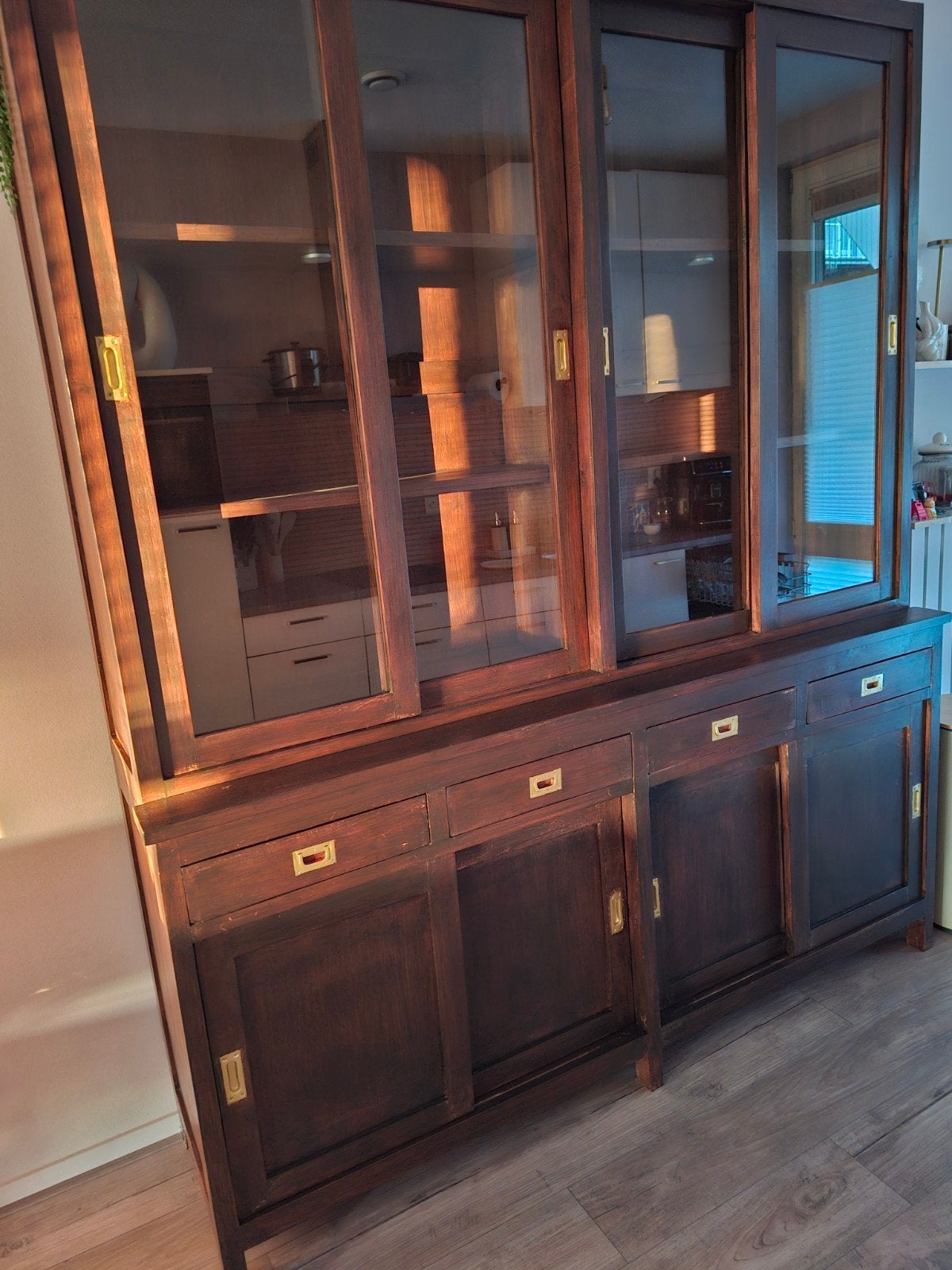 Teakhouten buffetkast - 200 cm breed, Ophalen, Gebruikt, Met deur(en), 200 cm of meer