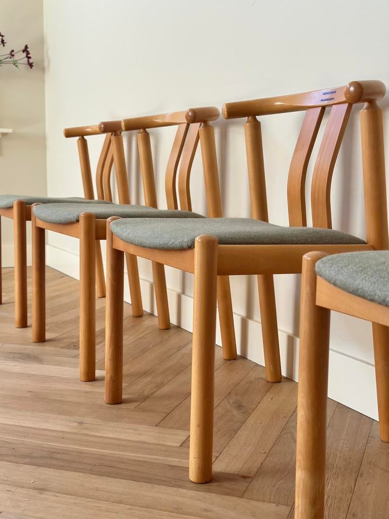 Set 4 vintage eetkamerstoelen Deens design jaren 50/60 hout, Ophalen, Gebruikt, Overige kleuren, Vier