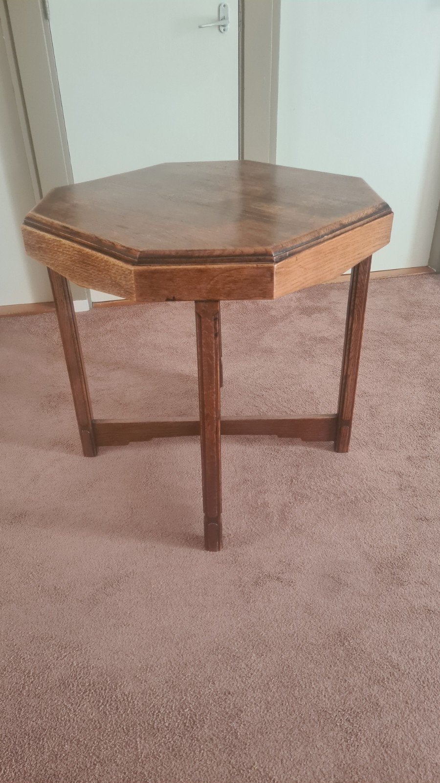 Antieke houten bijzettafel, achthoekig, Ophalen