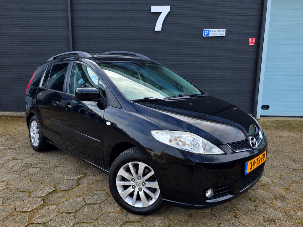 ✅️ Mazda 5 1.8 Benzine 2008 ✅️ 7 Persoons ✅️ Panoramadak ✅️, Auto's, Dealer onderhouden, 4 cilinders, Zwart, Origineel Nederlands