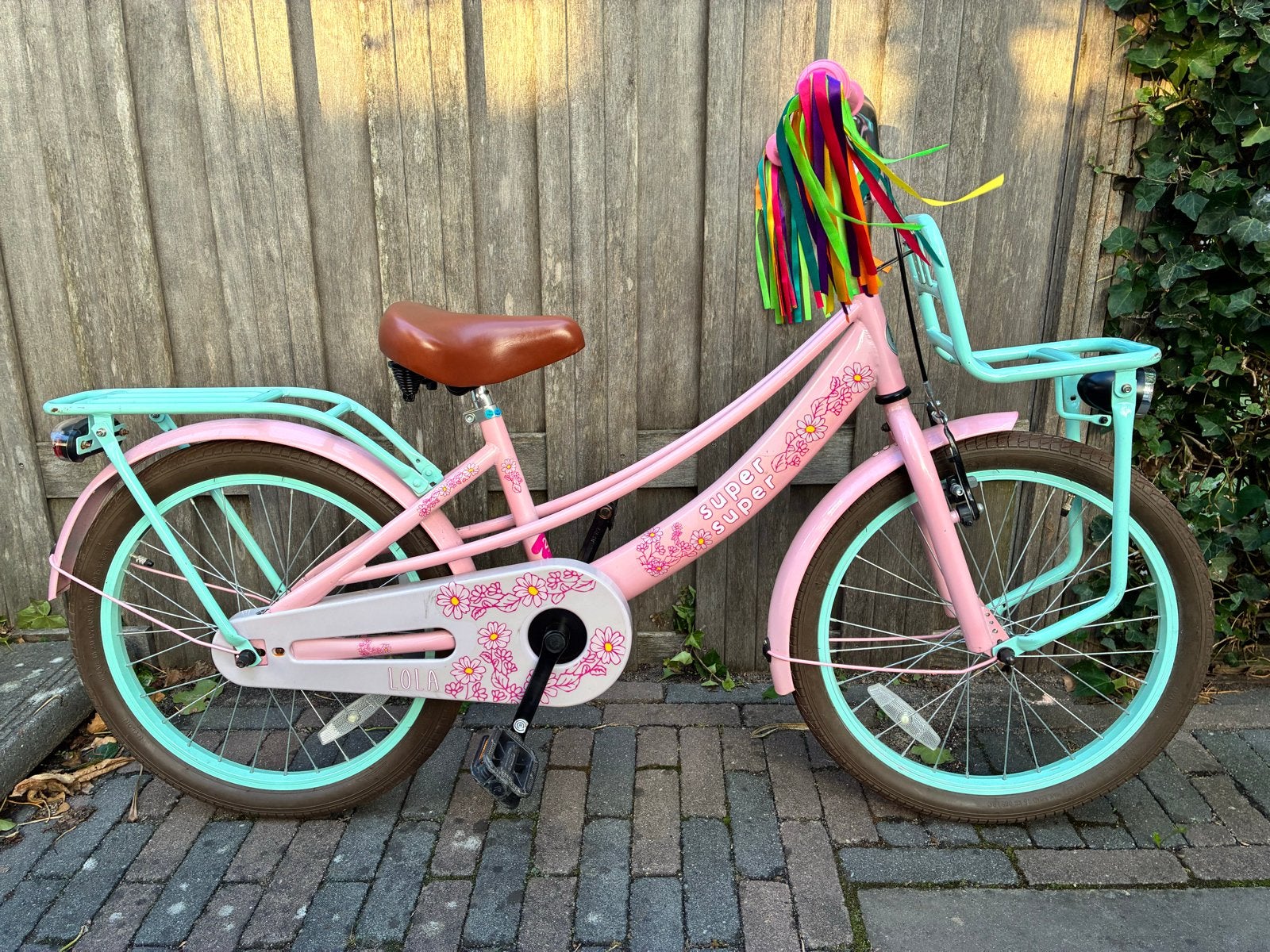Super Super Meisjesfiets 20 inch - Roze/Mintgroen, Ophalen, Gebruikt, Terugtraprem, 20 inch of meer