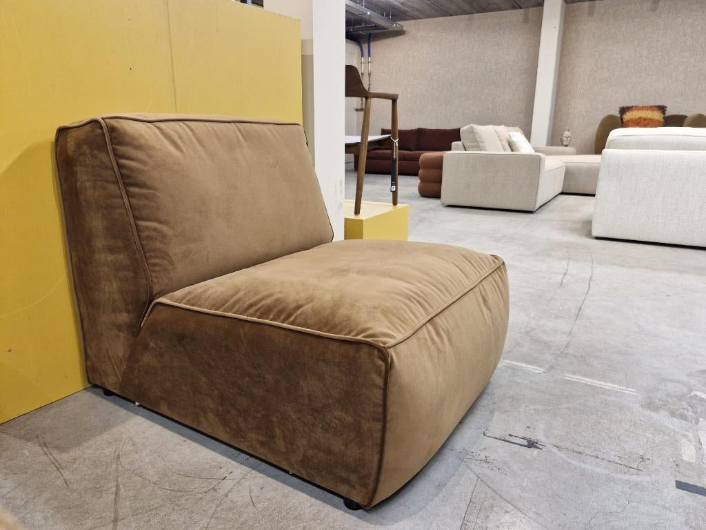 Fauteuil/los bankelement in bruine veloursstof - sample sale, Ophalen, ., Nieuw, 75 tot 100 cm