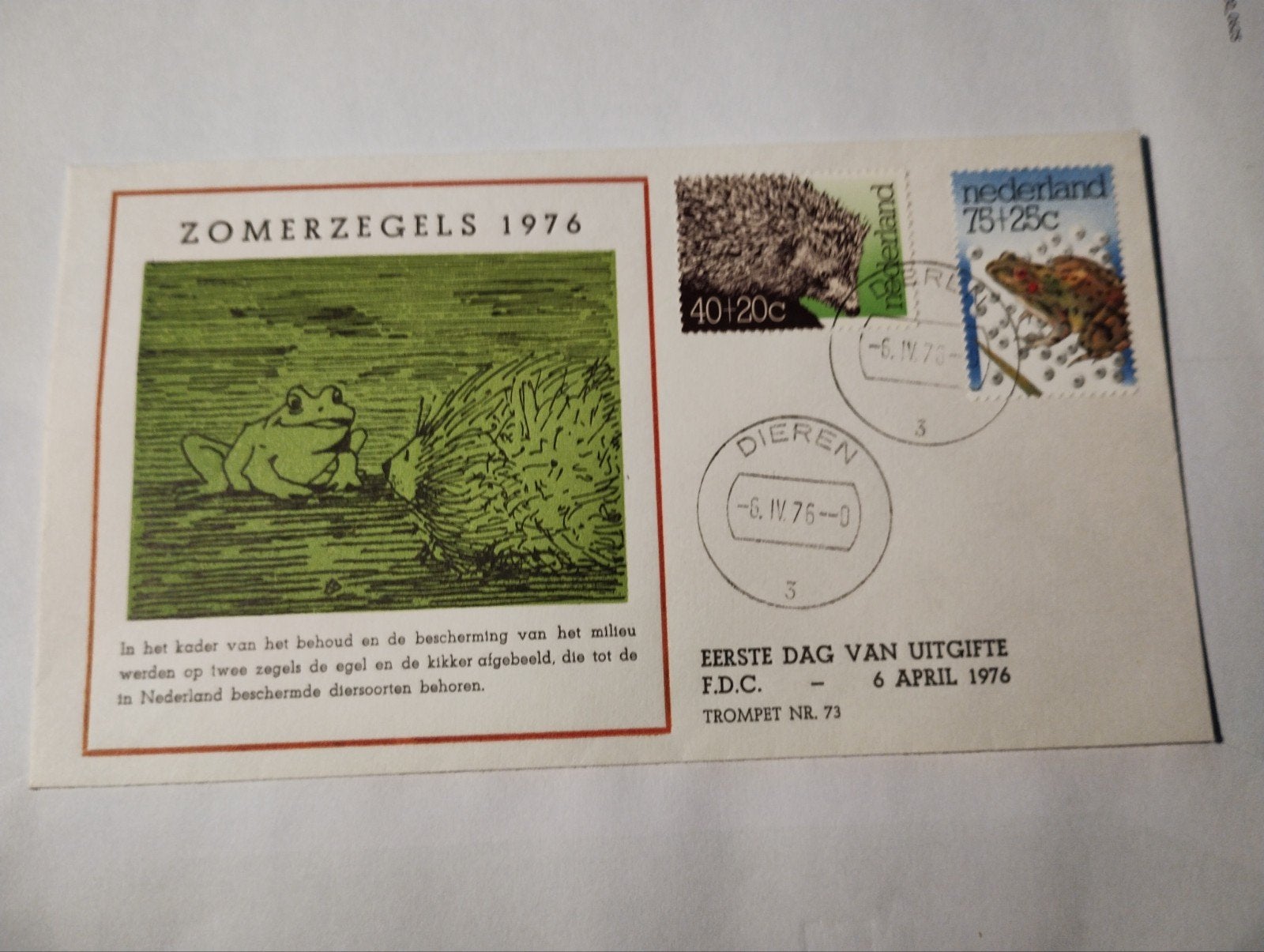 Eerste dag envelop Zomerzegels uit 1976., Postzegels en Munten, Postzegels | Eerstedagenveloppen, Ophalen of Verzenden, Nederland