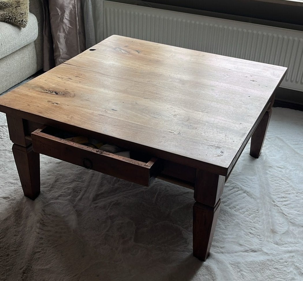 Leuke houten salontafel met lade - B:80cm H:40cm, Huis en Inrichting, Tafels | Salontafels, Ophalen, Gebruikt, 50 tot 100 cm, Vierkant