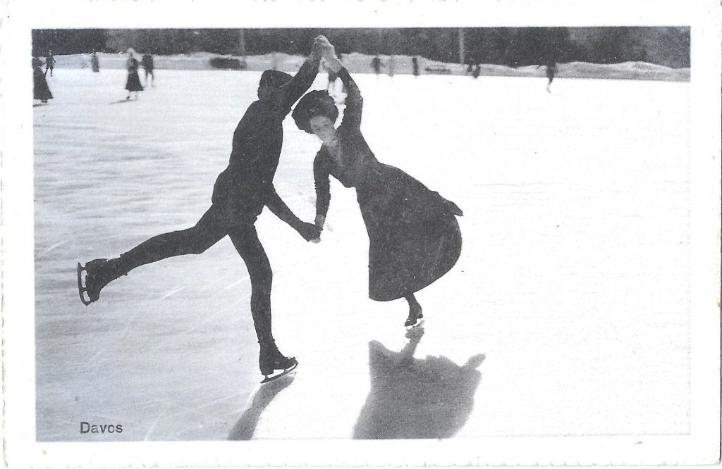 AK Davos - Kunst Schaatsers, wintersport, Verzenden, Voor 1920, Ongelopen, Overig Europa