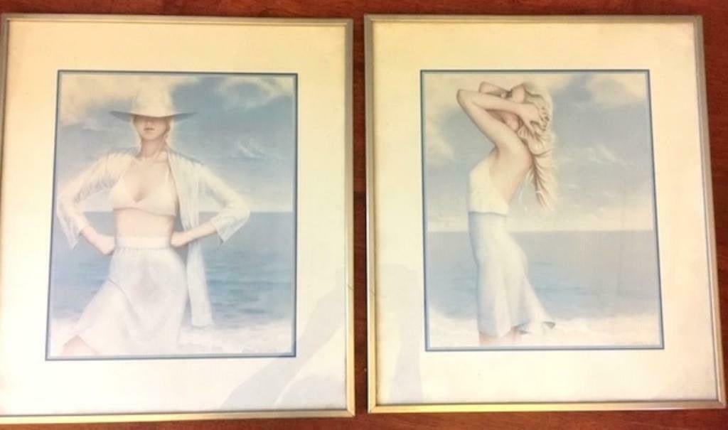 2 vintage zomerse schilderijen, Ophalen of Verzenden, Achter glas