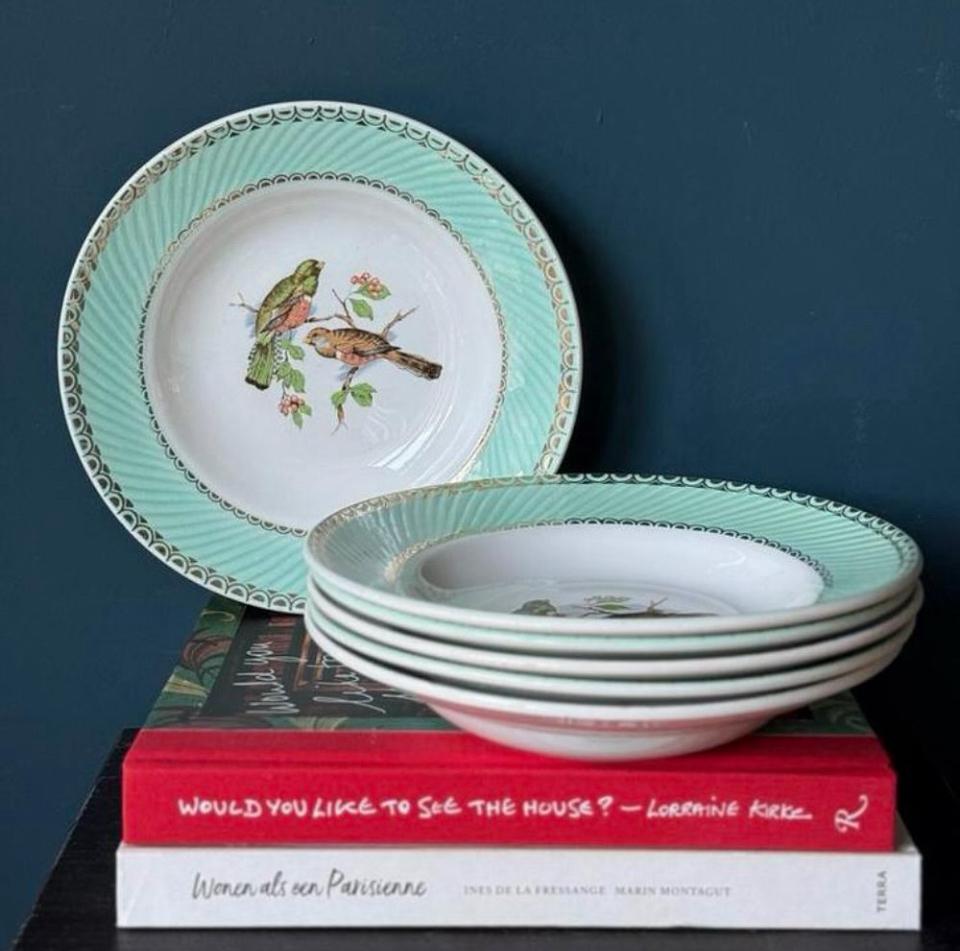 Badonviller set van 6 vintage diepe borden met vogels, Huis en Inrichting, Keuken | Servies, Ophalen of Verzenden, Zo goed als nieuw