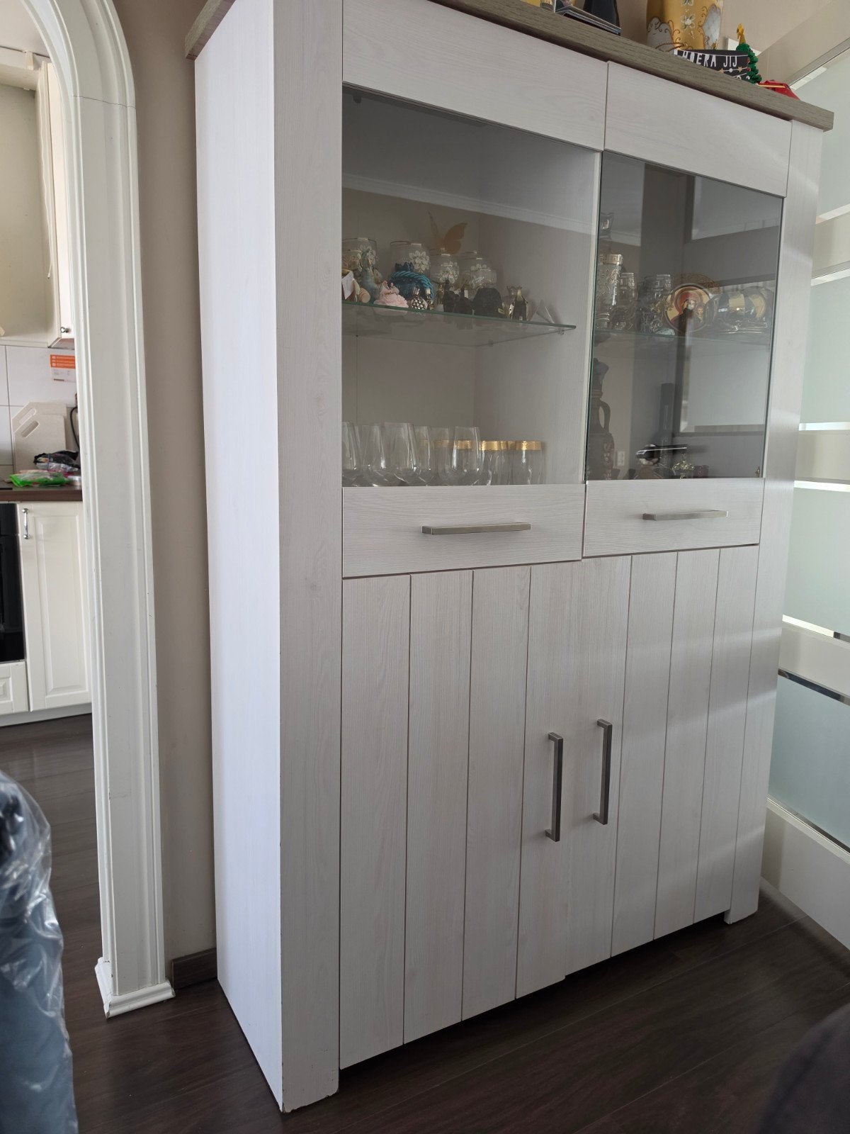 dressoir, vitrinekast en tv kast set - wit/bruin, Ophalen, Met deur(en), Modern, Scandinavisch, 200 cm of meer