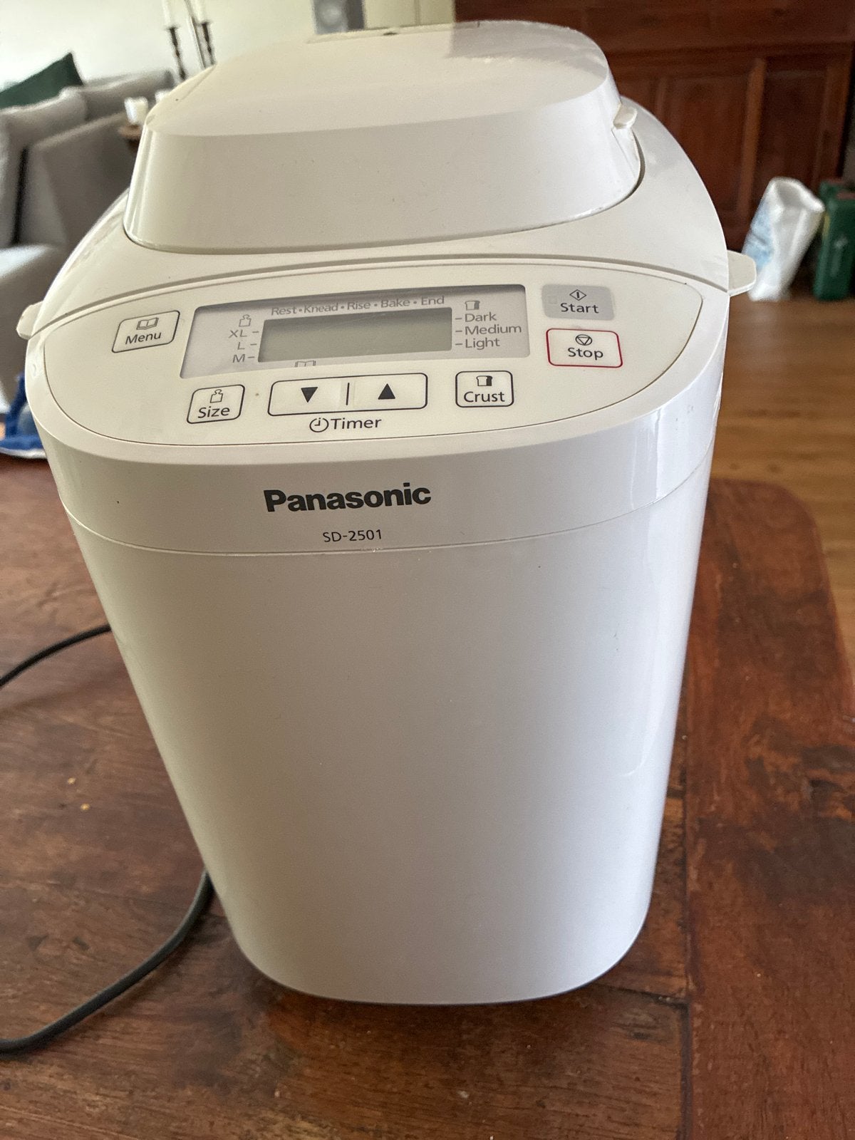 Panasonic SD-2501 Broodbakmachine met twee deeghaken, 800 tot 1200 gram deeg, Ophalen, Gebruikt, Met timer