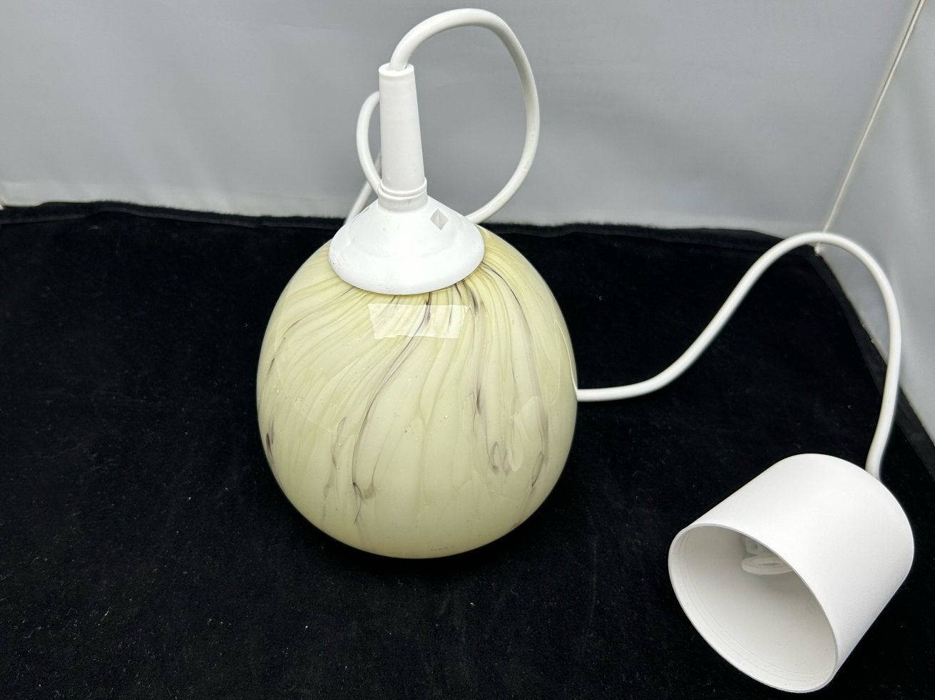 Vintage Glazen Hanglamp Jaren 70 Gemarmerd Paars Wit Bol, Ophalen, Zo goed als nieuw, Glas, Vintage