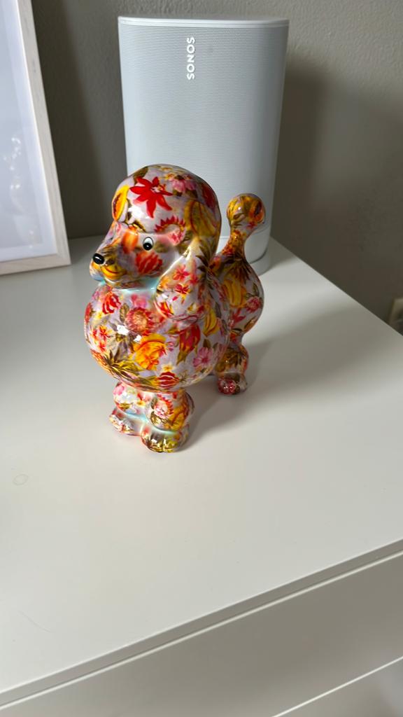 Pomme pidou spaarpot poedel, Ophalen of Verzenden, Zo goed als nieuw, Meerkleurig, Steen/keramiek
