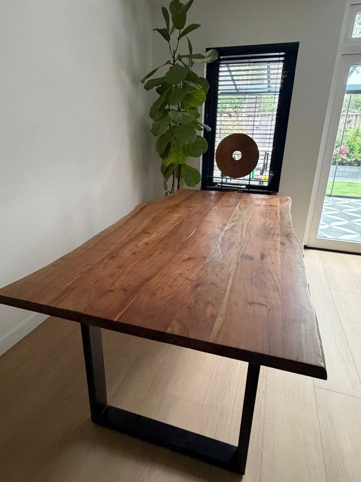 Boomstamtafel met 6 stoelen, Huis en Inrichting, Tafels | Eettafels, Ophalen, Gebruikt, 200 cm of meer, 50 tot 100 cm