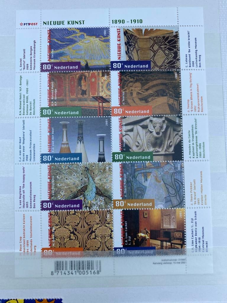 Postzegels 'Nieuwe Kunst 1890-1910' - Nederland 2001, Ophalen of Verzenden, Na 1940, Postfris