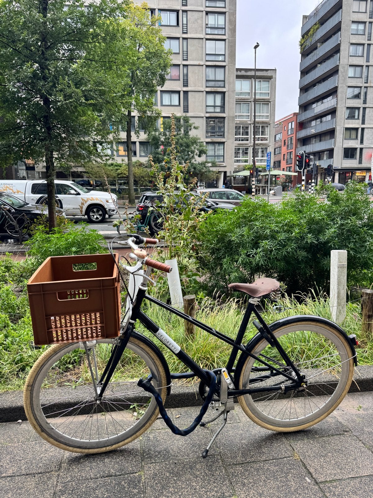Veloretti cafe racer Stadsfiets met krat en Brooks zadel, Terugtraprem, Gebruikt, Versnellingen, 50 tot 53 cm