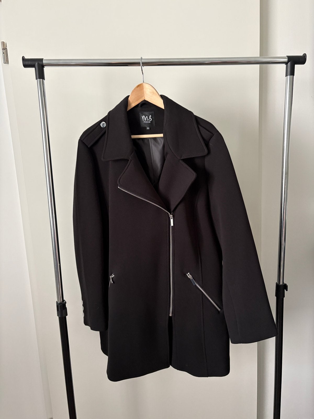 Zwarte jas MS mode maat 50, Verzenden, Zo goed als nieuw, Zwart, Jas of Mantel