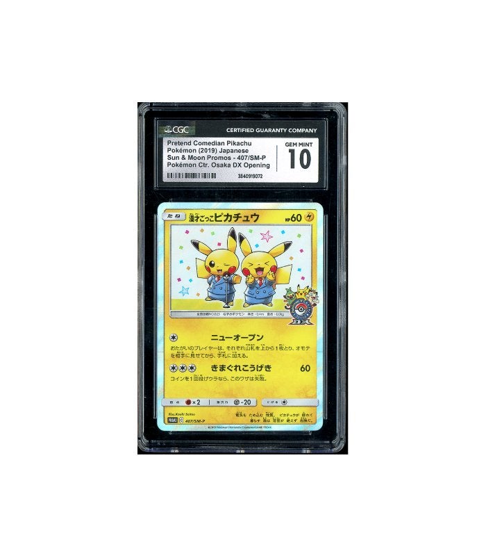 Pokemon Pretend Comedian Pikachu Osaka DX #407 CGC 10, Ophalen of Verzenden, Zo goed als nieuw, Losse kaart, Foil