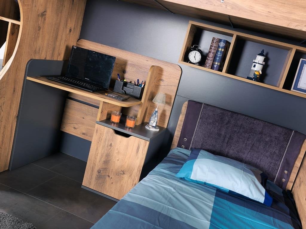 Kanton hoogslaper/hoekstapelbed met bureau - 90x200 - Nature, Niet ingevuld, Niet ingevuld, Niet ingevuld