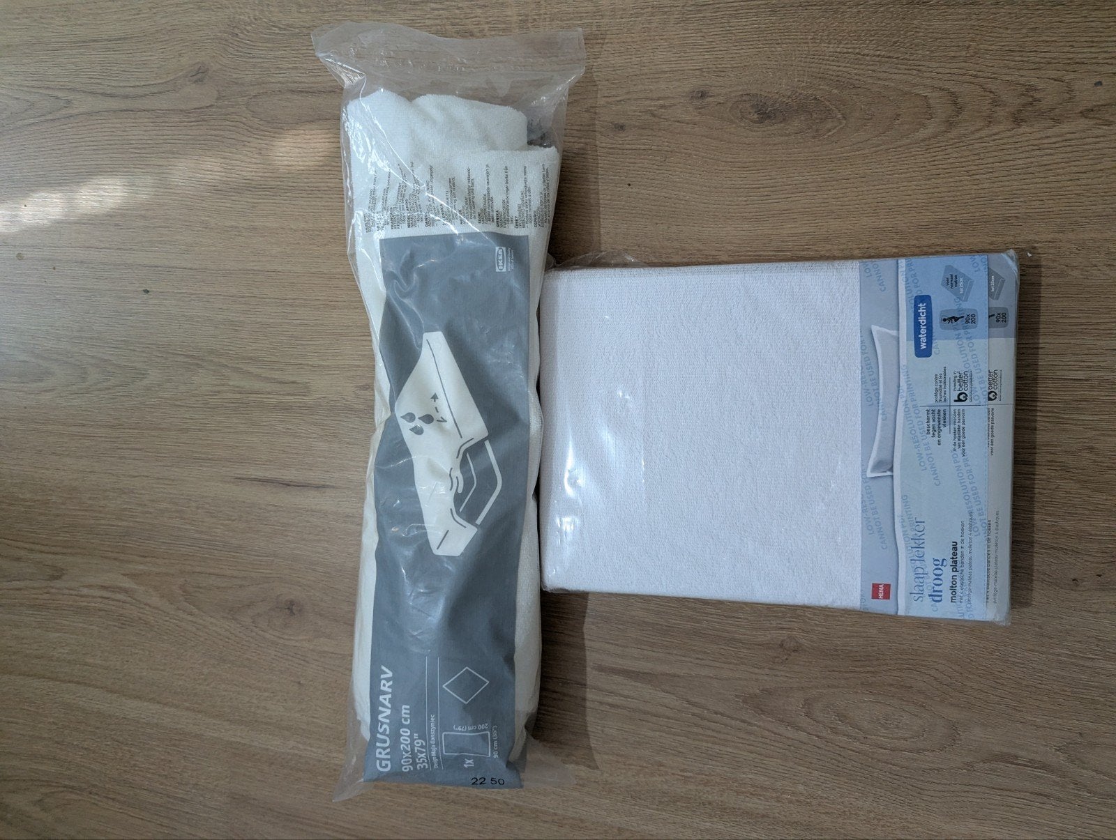 IKEA GRUSNARV hoeslaken en HEMA molton plateau, Eenpersoons, Wit, Overige typen, Nieuw