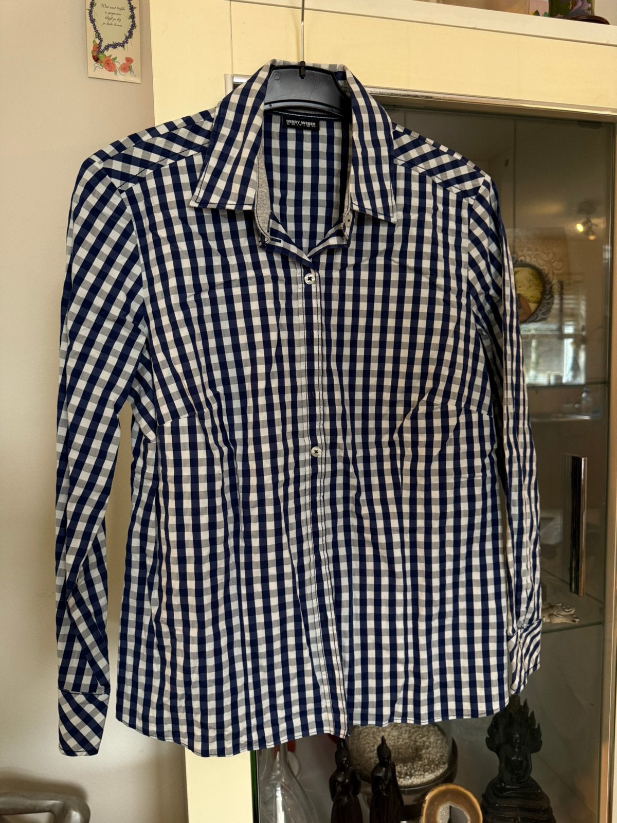Blauw-wit geruit overhemd Gerry Weber maat 44, Ophalen of Verzenden, Zo goed als nieuw, Maat 42/44 (L), Blauw