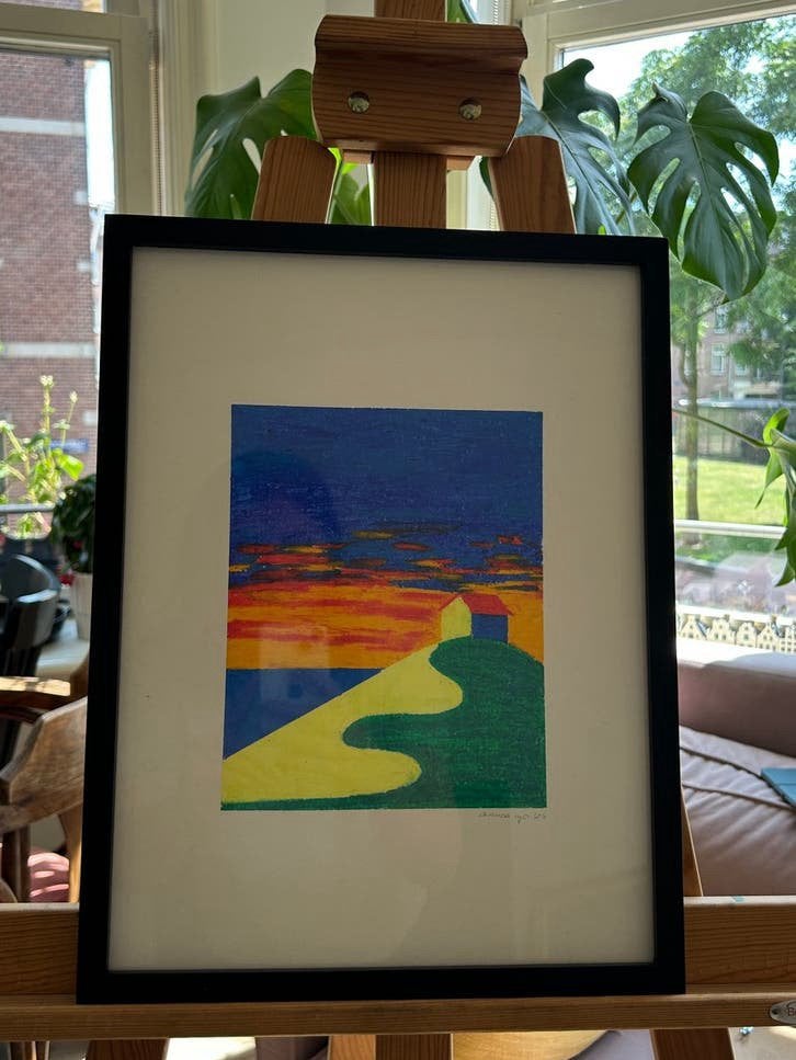 Original oil pastel painting, Antiek en Kunst, Kunst | Tekeningen en Foto's, Ophalen of Verzenden, Tekening, Pasteltekening, Ingelijst