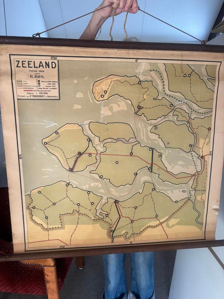 Oude schoolkaart van Zeeland, Antiek en Kunst, Ophalen of Verzenden, Aardrijkskunde
