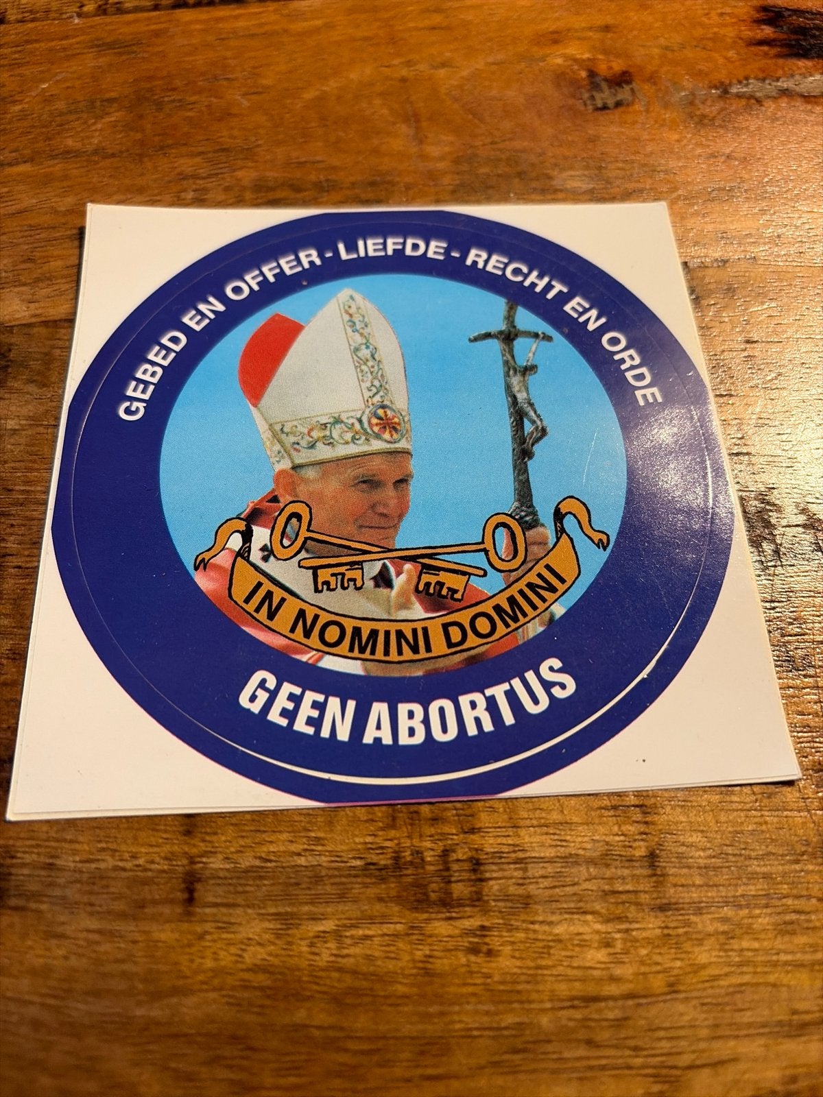 Sticker Paus Johannes Paulus II - Geen Abortus, Ophalen of Verzenden, Gebruikt, Overige typen, Christendom | Katholiek