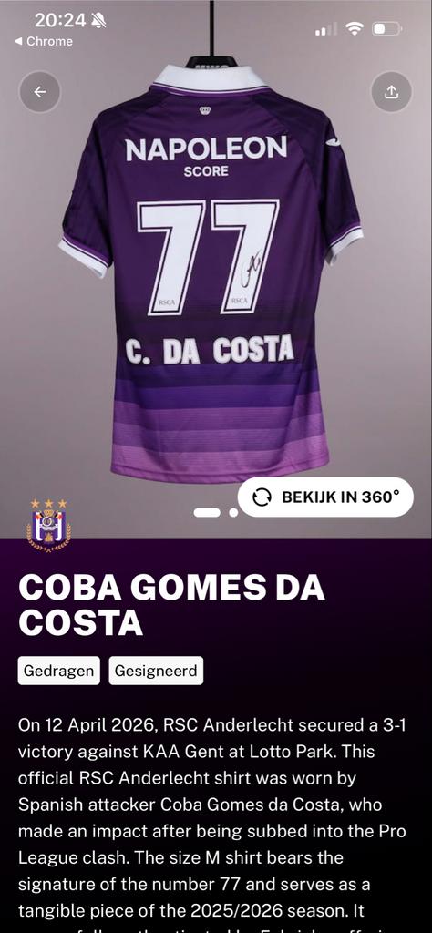 Matchworn shirt Coba Gomes da Costa Anderlecht, Maat M, Ophalen of Verzenden, Gebruikt, Shirt