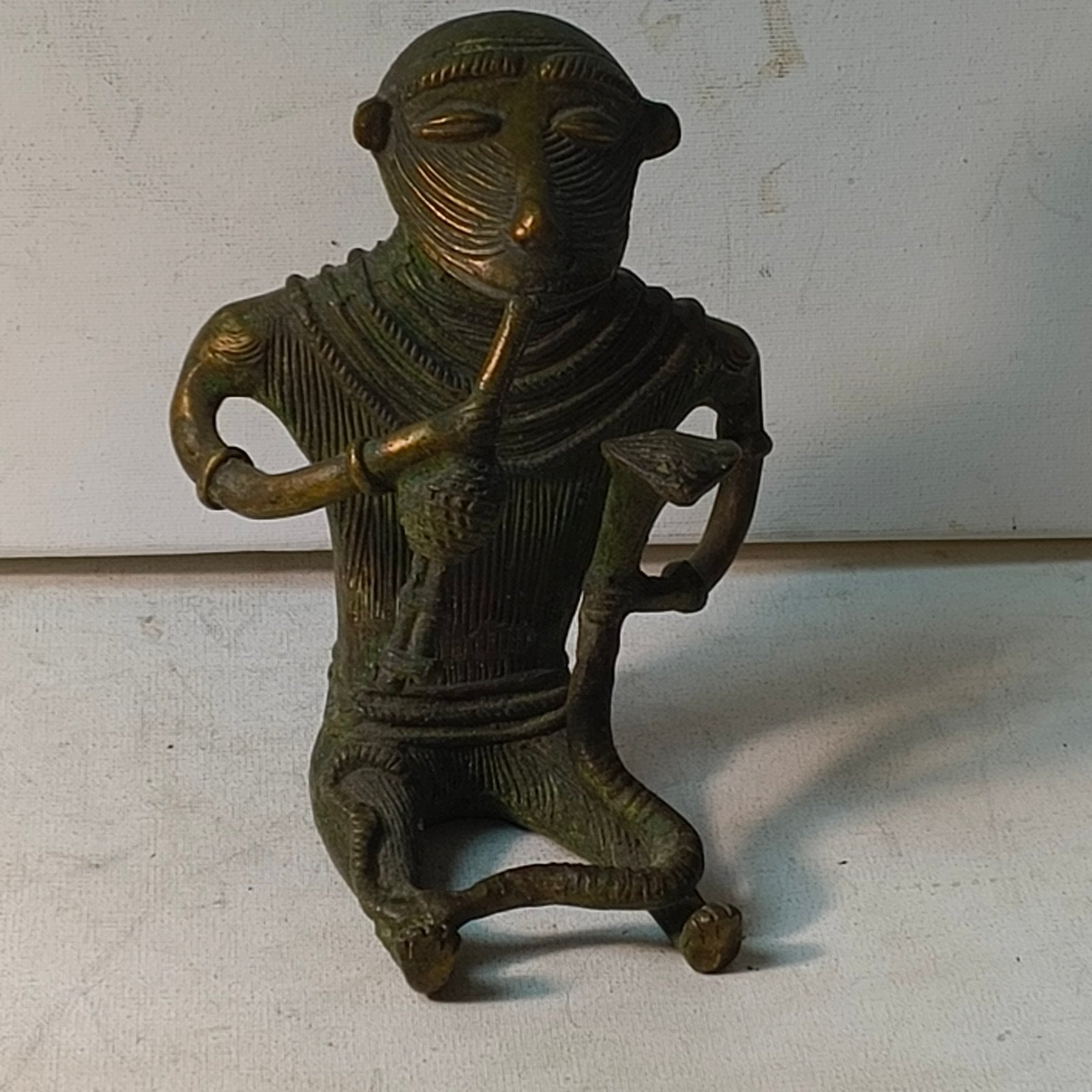 Antiek bronzen dhokra beeld slangenbezweerder, Antiek en Kunst, Ophalen of Verzenden, Brons