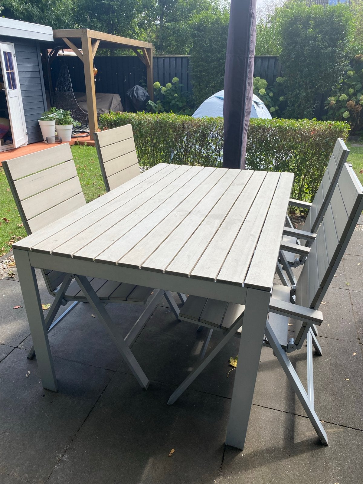 IKEA FALSTER Tuinset met 4 verstelbare stoelen en tafel -, Tuin en Terras, Tuinsets en Loungesets, Ophalen, 4 zitplaatsen, Kunststof