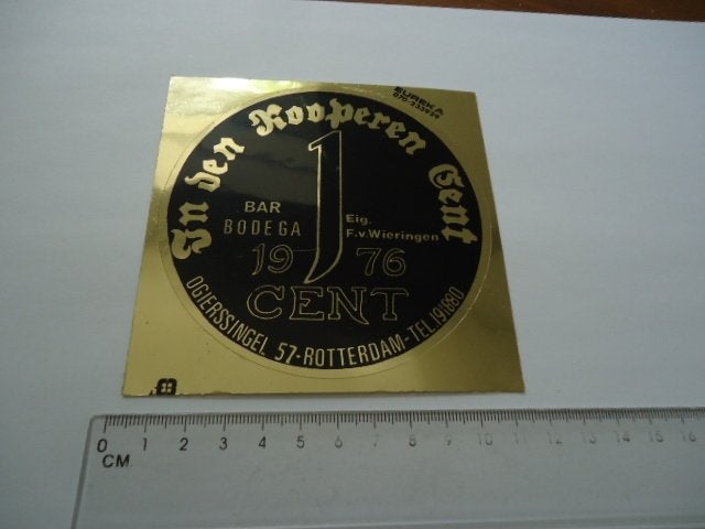 sticker oud Rotterdam KOOPEREN CENT 1976 F van WIERINGEN, Verzenden, Zo goed als nieuw, Bedrijf of Vereniging