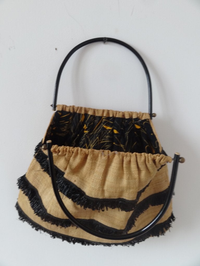 vintage tas in natuurvezels, raffia, Breed 35 cm, Verzenden