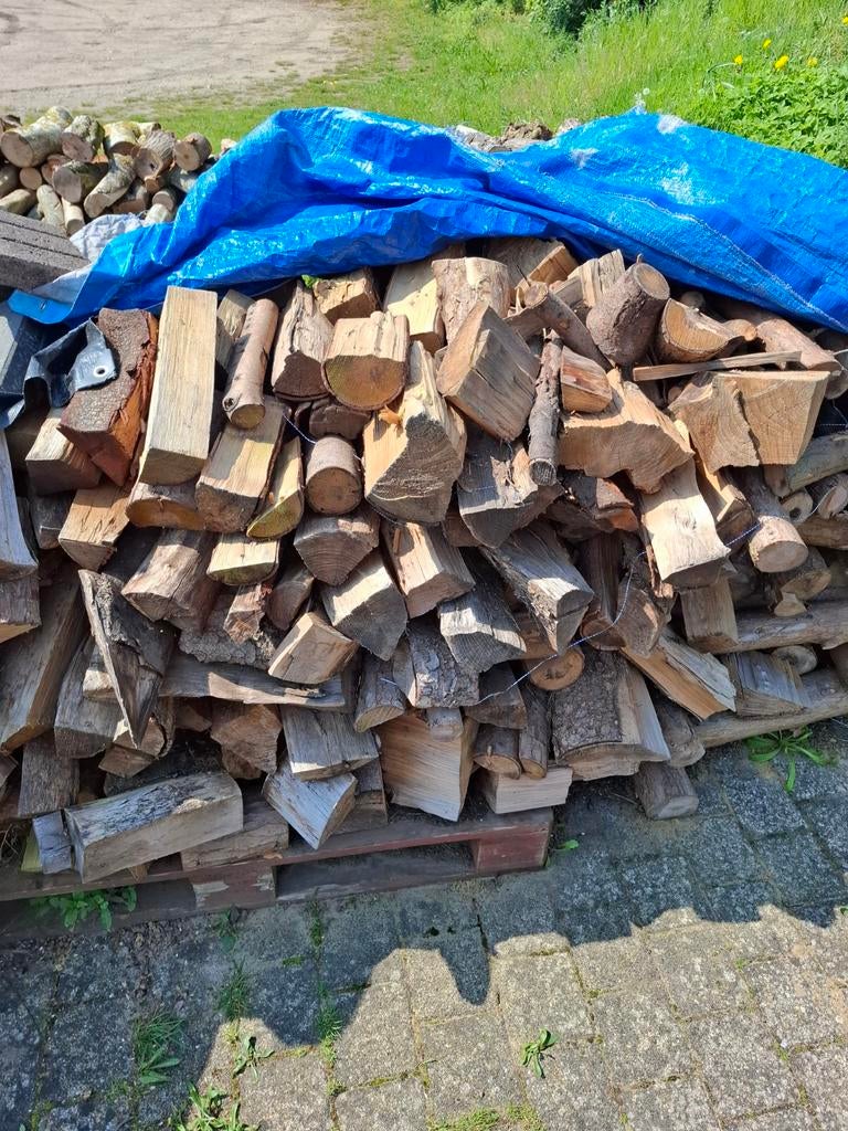 Haardhout 1 jaar gedroogd ongeveer 5 kub 3 kuub gekloofd, Tuin en Terras, Haardhout, Ophalen