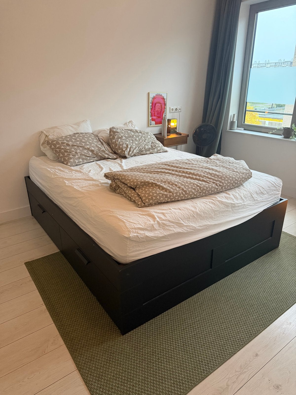 Zwart IKEA Brimnes bed 160x200cm met lattenbodem, Ophalen, Gebruikt, Zwart, Tweepersoons