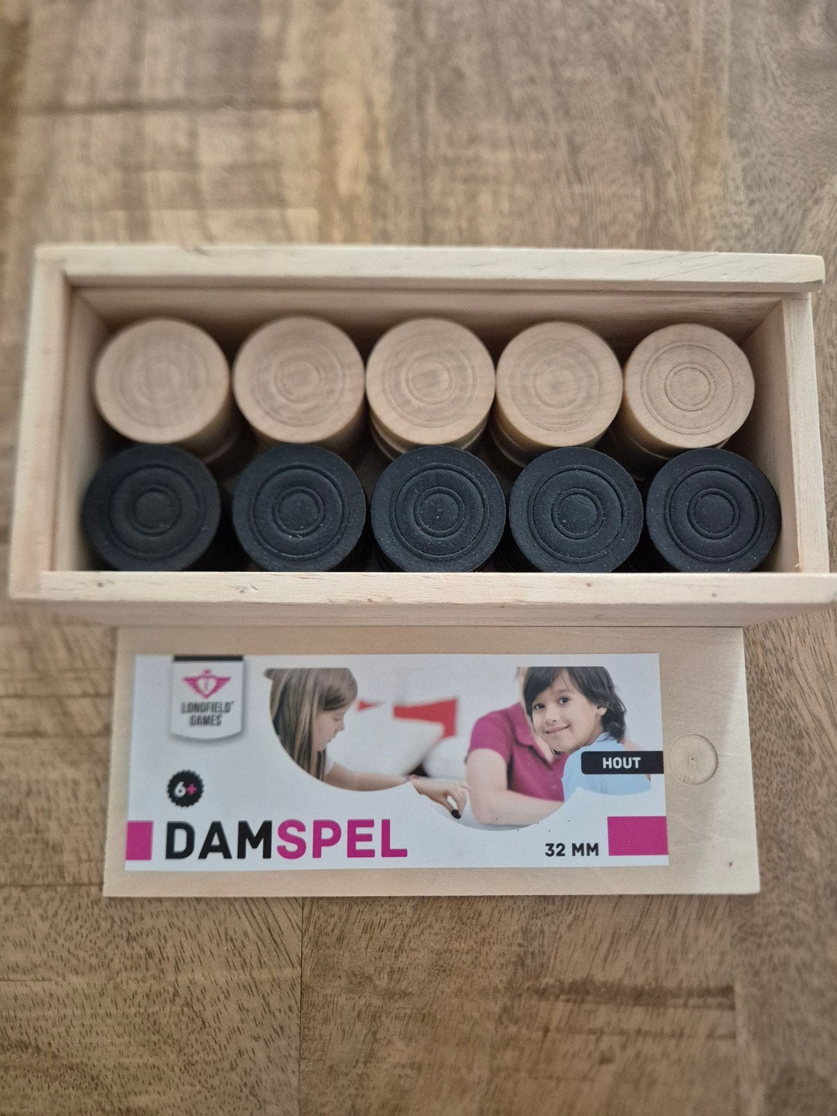 Nieuw Longfield Games Damspel - Houten Schijven 32mm, Ophalen of Verzenden, Nieuw, Longfield Games