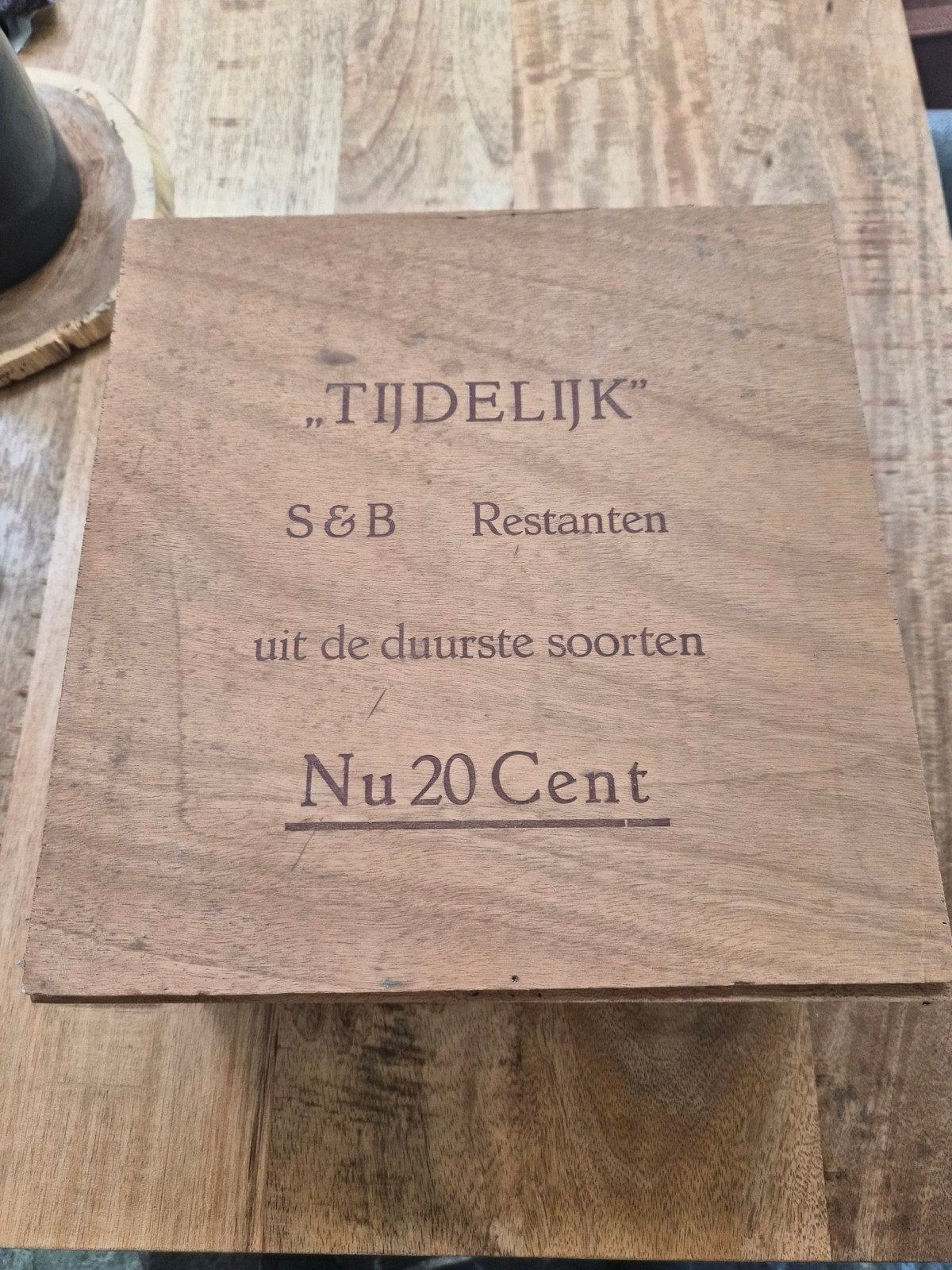 Vintage houten sigarenkistje "Tijdelijk" S&B, Ophalen