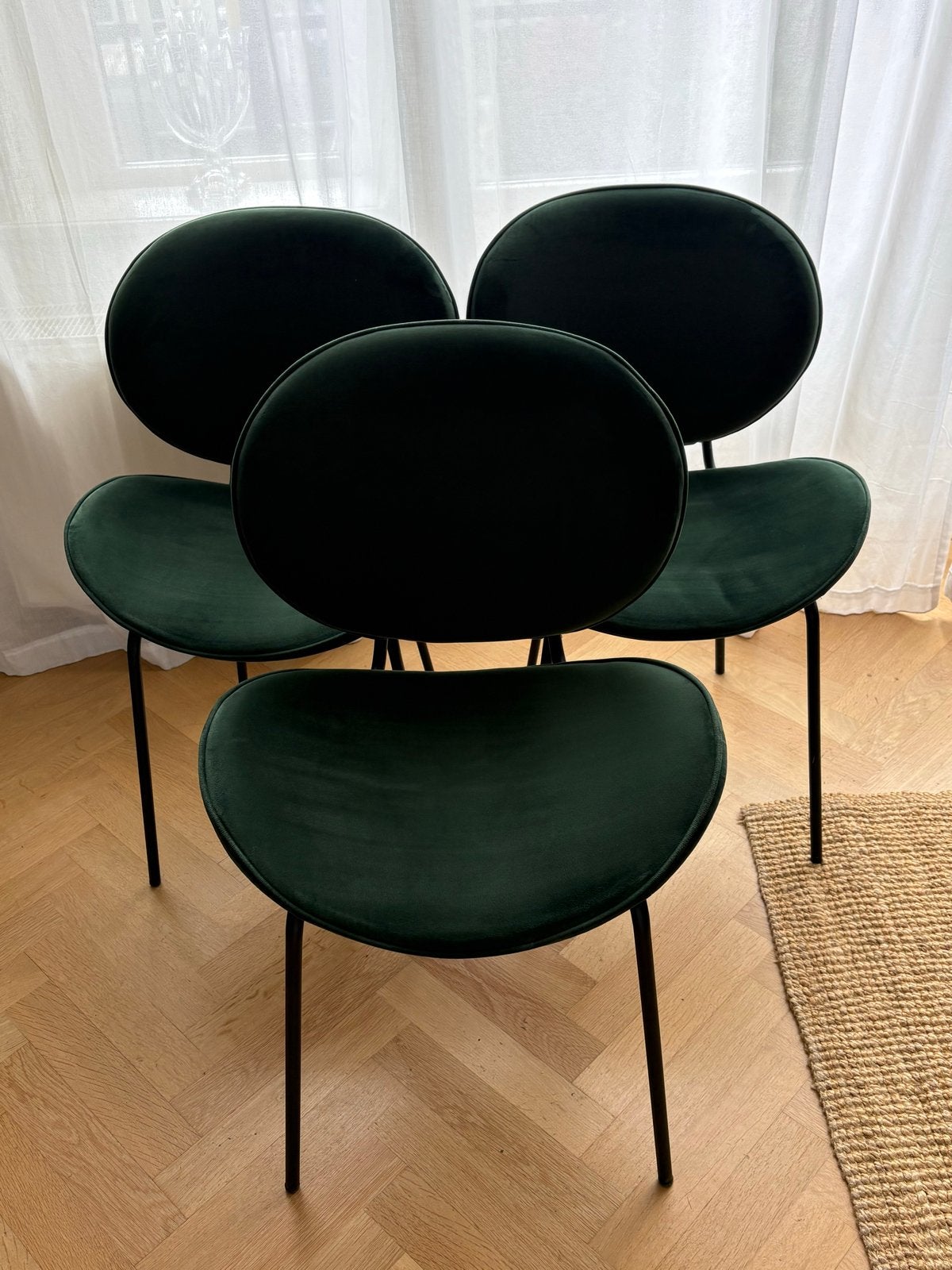 Kwantum eetkamerstoelen (3 stuks), groen velours, Huis en Inrichting, Stoelen, Ophalen, Gebruikt, Overige kleuren, Drie