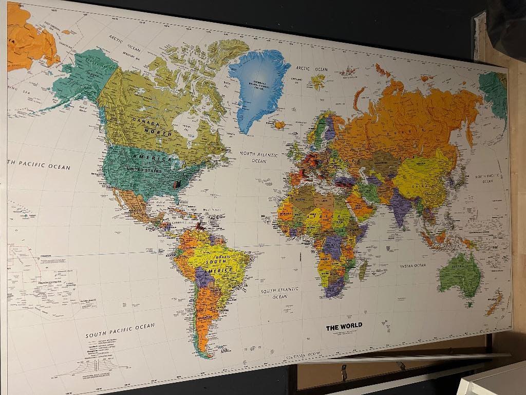Canvas wereldkaart met vlaggetjes, Ophalen, 50 tot 75 cm, 125 cm of meer, Zo goed als nieuw