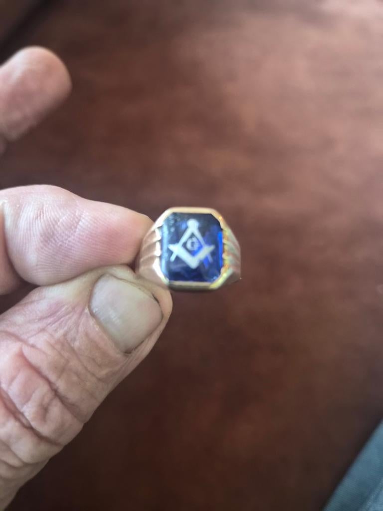 Vrijmetselaarsring met blauwe steen, Ophalen, Gebruikt, 19 tot 20, Dame of Heer