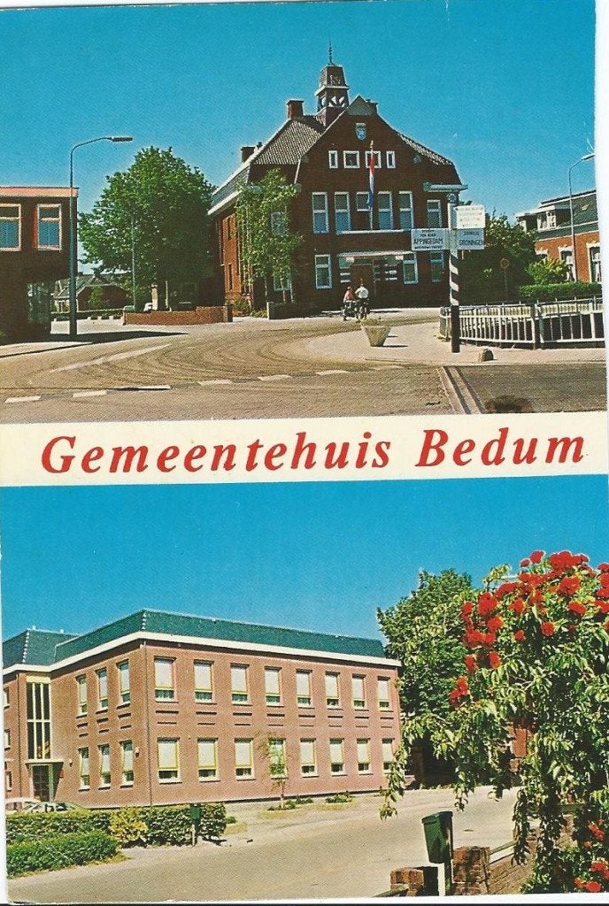 Oude ansichtkaart Gemeentehuis Bedum - Gelopen, Verzenden, 1960 tot 1980, Gelopen, Groningen