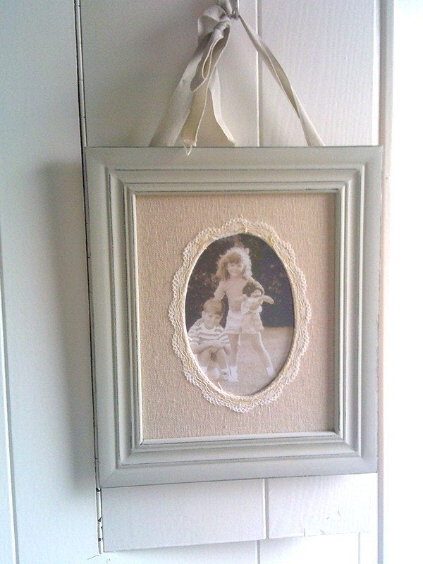 Stijlvolle fotolijst in matte groengrijze kleur 24x29cm, Met passe-partout, Hout, Groen, Overige typen