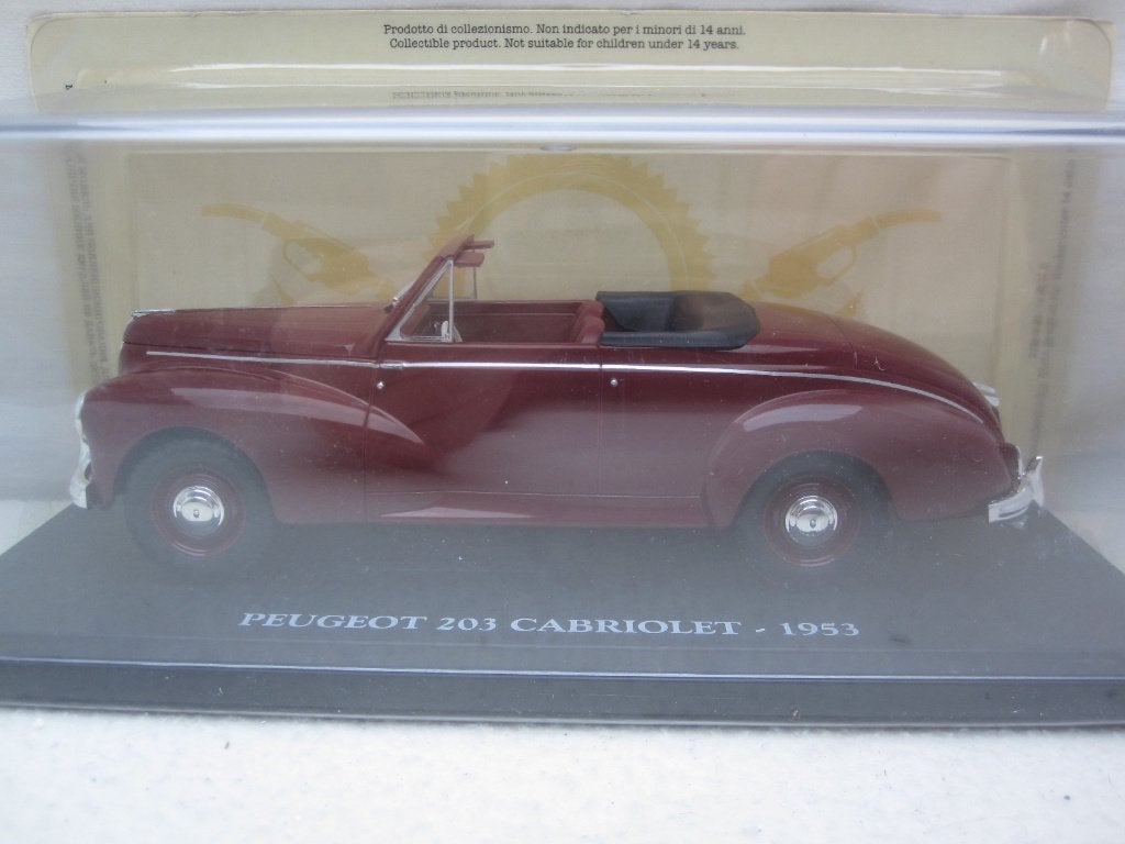 Peugeot 203 Cabriolet 1953 donkerrood 1:24 Hachette/Atlas, Ophalen of Verzenden, Nieuw, Auto, Overige merken