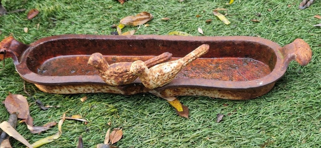 Decoratief langwerpig gietijzeren vogelbadje (brocante), Ophalen of Verzenden, Gebruikt